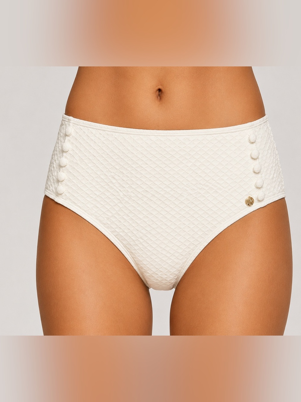 CeCe Ivory‎ Textured High Waisted Bikini Bottoms elegant buttons Size Small NWT